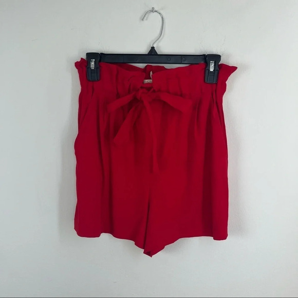 Maje Iona High Rise Paperbag Shorts Red 1 US S - Picture 3 of 6